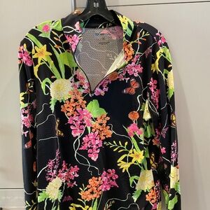 IBKUL MOCK NECK LONG SLEVE UPF+50 1/4 ZIP  BLACK MULTI